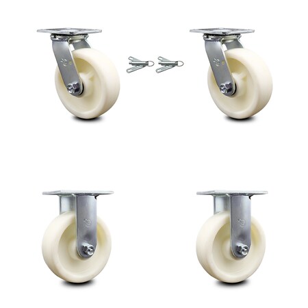 Service Caster 6 Inch Nylon Caster Set with Ball Bearings 2 Swivel Lock 2 Rigid SCC-30CS620-NYB-BSL-2-R-2